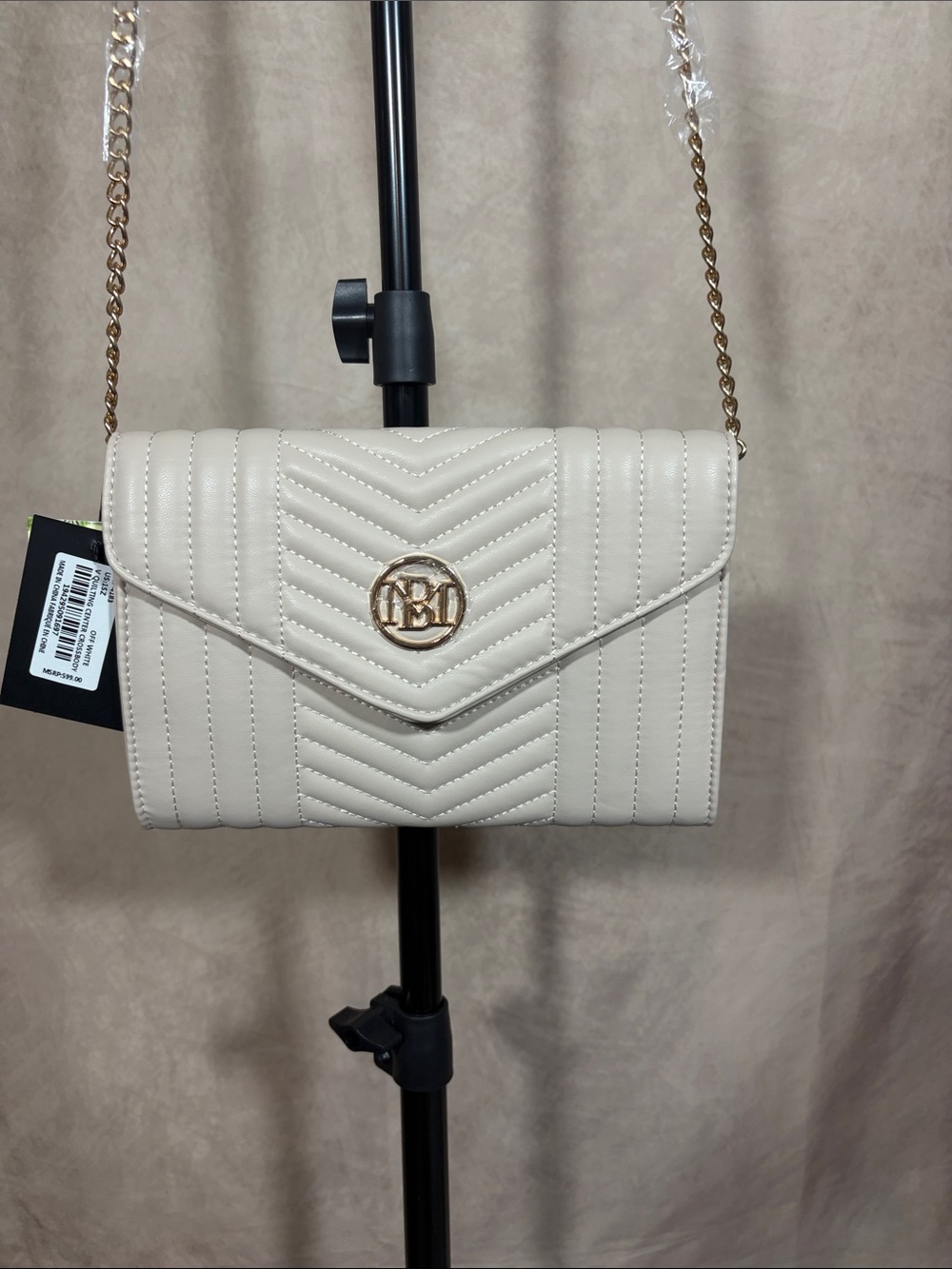 Quilted Envelope Crossbody Bag - Off White with Gold Hardware